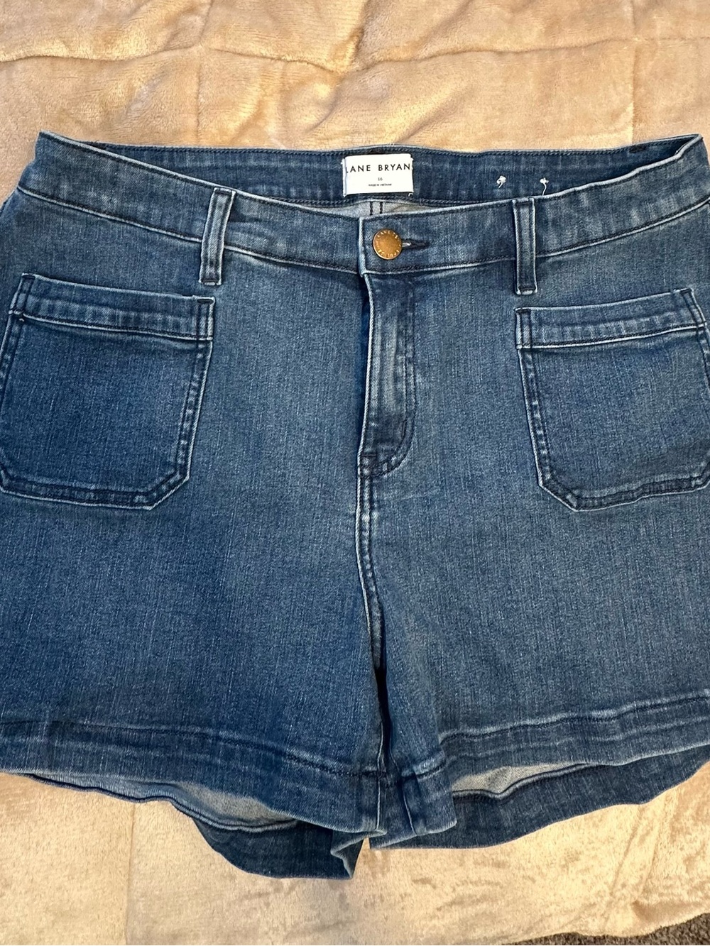 Lane Bryant Dark Blue Denim Shortie Shorts with Patch Pockets